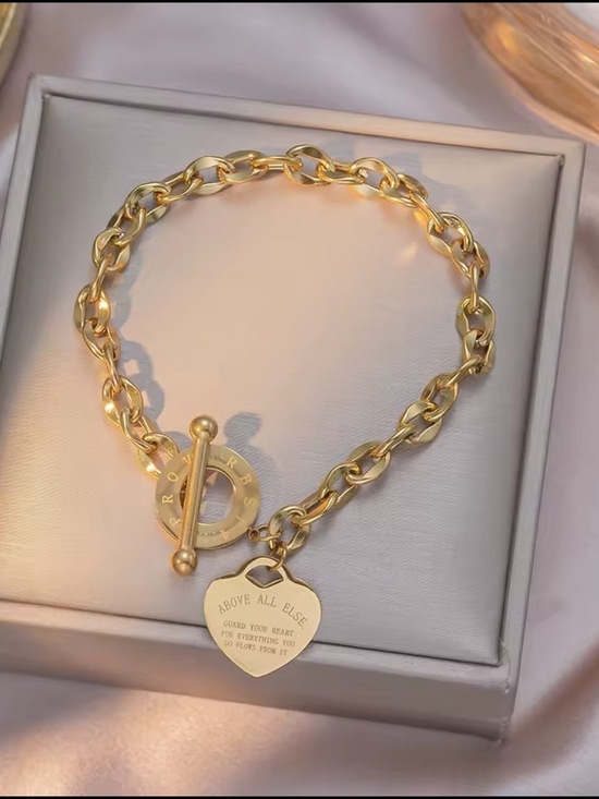 Jewelry - Gold Heart Charm Toggle Bracelet - Above All Else